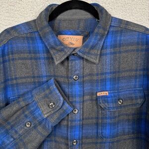 Orvis Shirt Mens XL Blue Plaid Big Bear‎ Brushed Flannel Button Shacket Outdoor